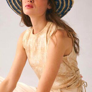 Anthropologie Pilcro Floral Ruched Side Top In Neutral Motif Size XL EUC